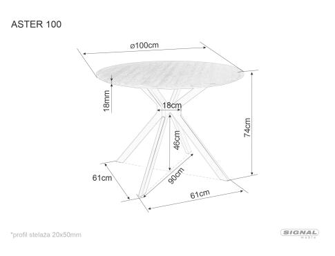 Стол обеденный SIGNAL ASTER дуб/черный мат 100