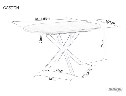 Стол обеденный SIGNAL GASTON Ceramic черный/черный 100-135/100