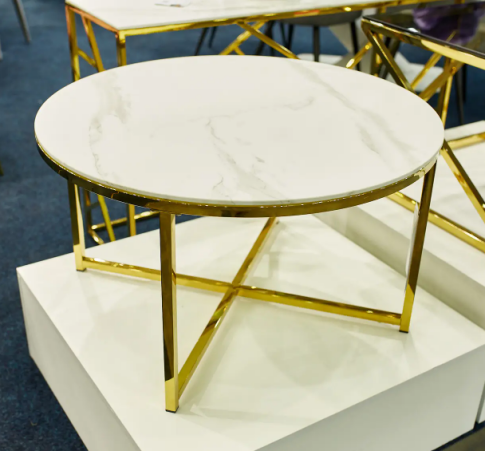 Стол журнальный SIGNAL SALMA эффект белого мрамора/золотой, d80