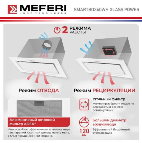 Вытяжка кухонная MEFERI SMARTBOX60WH GLASS POWER