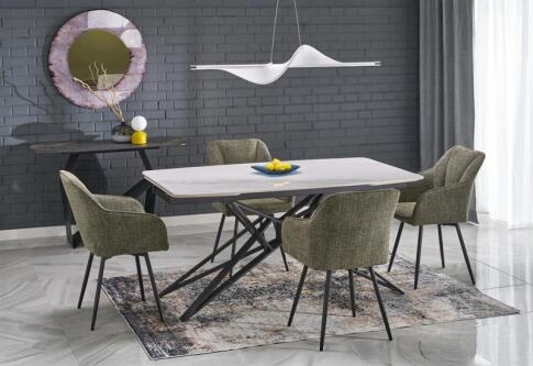 Стол обеденный HALMAR ALFREDO белый мрамор/черный 160-240/91