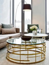 Стол журнальный SIGNAL LIVIA прозрачный/золотой, d80