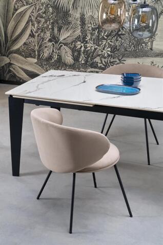 Стол обеденный HALMAR FELIX белый мрамор/черный 141-201/81