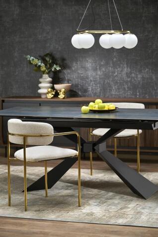 Стол обеденный HALMAR LUCIANO синий мрамор/черный 180-230/90