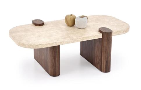 Стол журнальный HALMAR CANOA травертин/орех 120/70