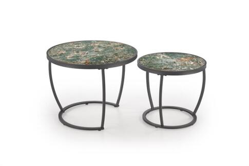 Комплект HALMAR INES (2 стола журнальных) зеленый мрамор/черный