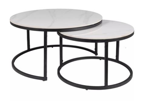 Комплект SIGNAL FERRANTE C (2 стола журнальных) белый мрамор/черный мат