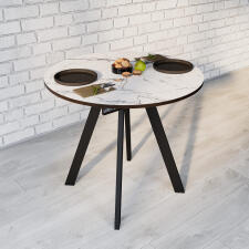 Стол ВВР Элип-1 мрамор белый/черный профиль, стекло ф/п