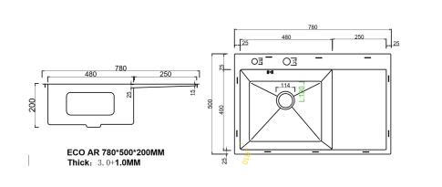 Мойка ARFEKA ECO AR 780*500 L BLACK PVD NANO