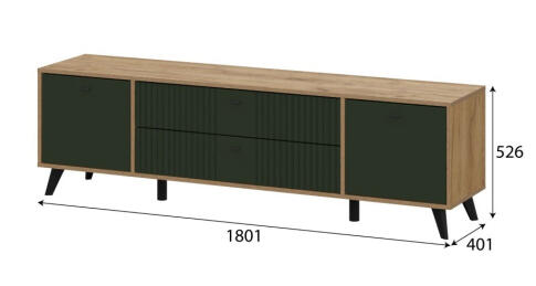 Тумба для ТВ SV-МЕБЕЛЬ (МС Милан К) Дуб Золотой/Олива Софт, с ящиками