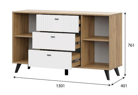 Комод SV-МЕБЕЛЬ (МС Милан К) Дуб Золотой/Белый матовый, 3 ящ. 2 ств.