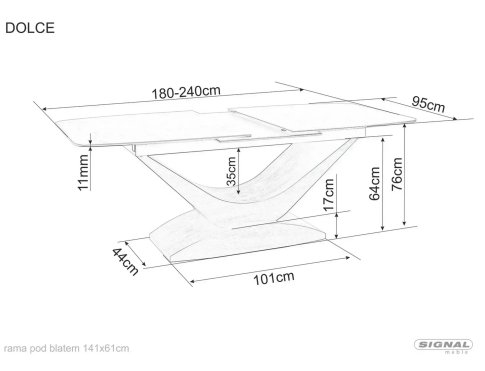 Стол обеденный SIGNAL DOLCE Ceramic Statuario Venato белый/дуб 180-240/95