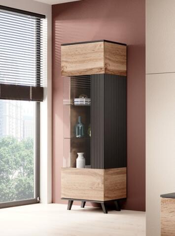 Шкаф-витрина HALMAR RANDOM W-1 дуб вотан/черный