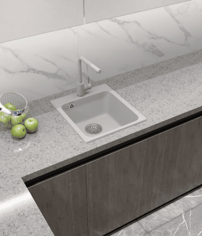 Кухонная мойка GRANFEST QUARZ Z-17 белый + сифон