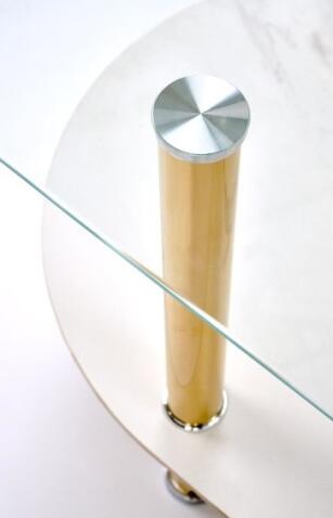 Стол журнальный HALMAR DUCAT белый мрамор/прозрачный/золотой