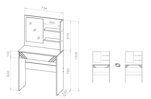 Стол туалетный NN Мебель (МС Байкал К) Дуб Золотой/Белый матовый (с зеркалом)