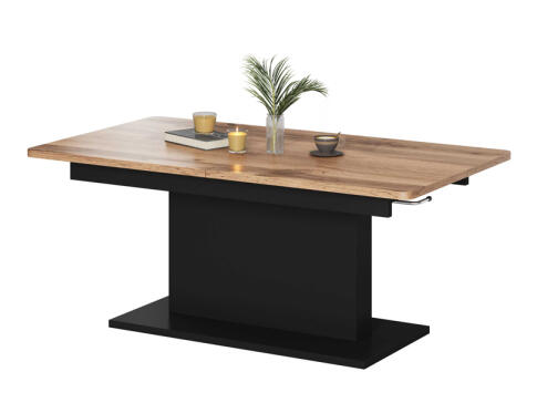 Стол-трансформер HALMAR BUSETTI раскладной, дуб вотан/черный мат, 126-167/70/56-74