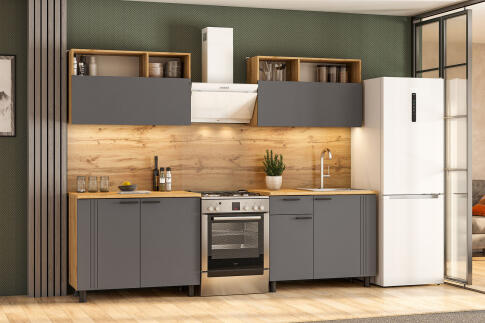 Кухонный гарнитур NN Мебель "Монако K" Серия 2 (2,0 м) Дуб Золотой/Графит/Дуб Вотан