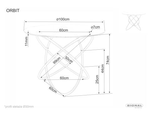Стол обеденный SIGNAL ORBIT прозрачный/хром 100