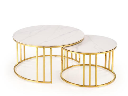 Комплект HALMAR MERCURY 3 (2 стола журнальных) белый мрамор/золотой
