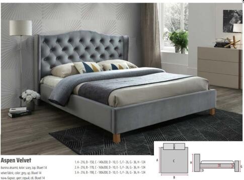 Кровать SIGNAL ASPEN Velvet Bluvel 14 серый/дуб 160/200