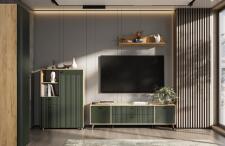 Тумба для ТВ SV-МЕБЕЛЬ (МС Милан К) Дуб Золотой/Олива Софт, с ящиками