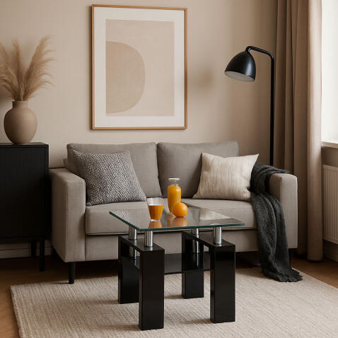 Стол журнальный HALMAR DIANA H KWADRAT прозрачный/чёрный, 60/60/55