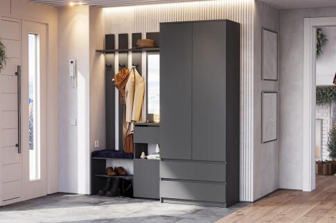 Шкаф NN Мебель (МС Денвер К) Серия 2 Графит серый, двухстворчатый с 2 ящ.