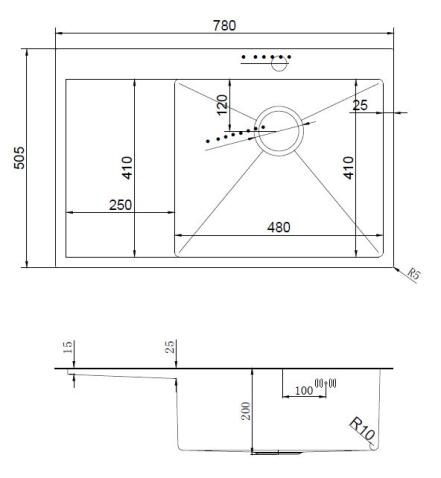 Кухонная мойки из нержавейки ARFEKA AF 780*505 R SATIN NANO