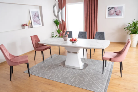 Стол обеденный SIGNAL SATURN II белый мрамор/белый мат