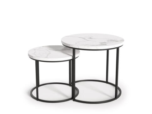Комплект HALMAR OREO (2 стола журнальных) белый мрамор/черный