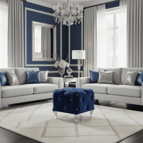 Пуф SIGNAL HESTIA K Velvet Bluvel 86 темно-синий/серебряный