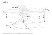 Стол обеденный SIGNAL LOGAN орех/черный, 160-200/90/75