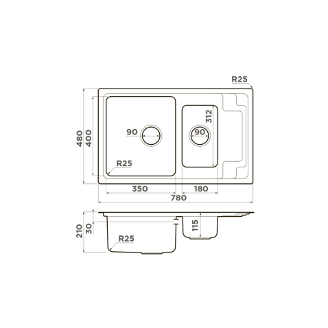 Кухонная мойка из нержавейки Omoikiri Mizu 78-2-IN нержавеющая сталь