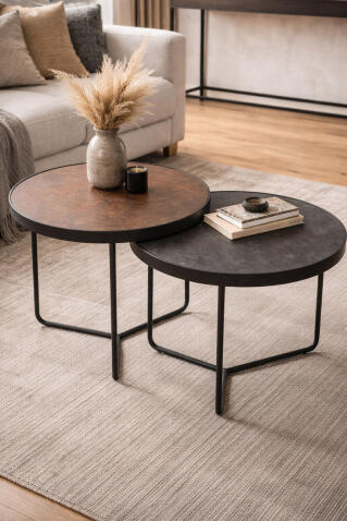 Комплект SIGNAL PENELOPE (2 стола журнальных) серо-коричневый эффект камня/черный