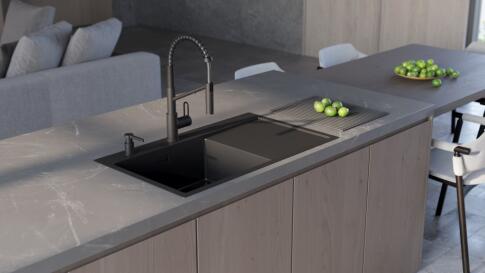 Кухонная мойка из нержавейки Omoikiri Akisame 86-GB-R Side графит