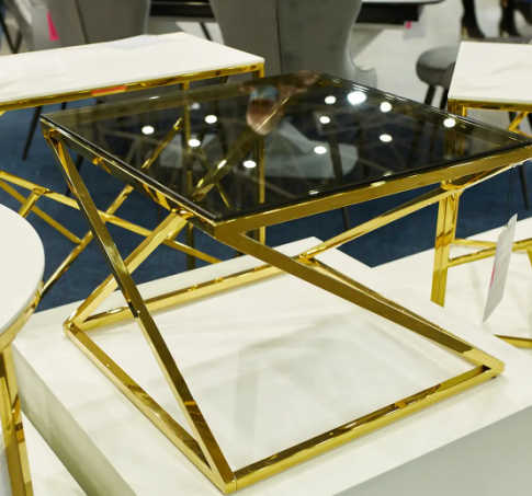 Стол журнальный SIGNAL LIAM дымчатый/золотой, 60/60