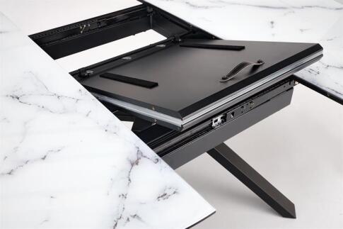 Стол обеденный HALMAR VERTIGO белый мрамор/черный 130-180/130