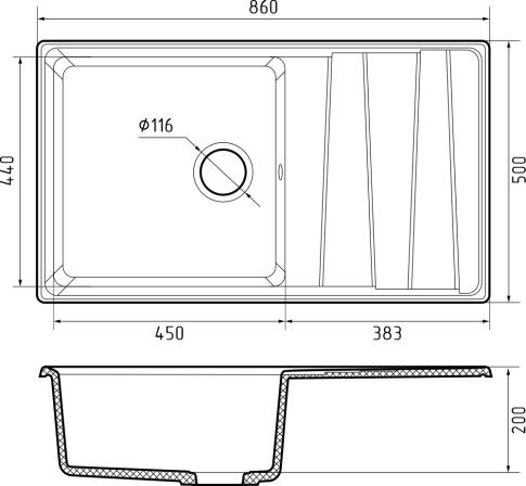 Кухонная мойка GRANFEST LEVEL LV-860L графит