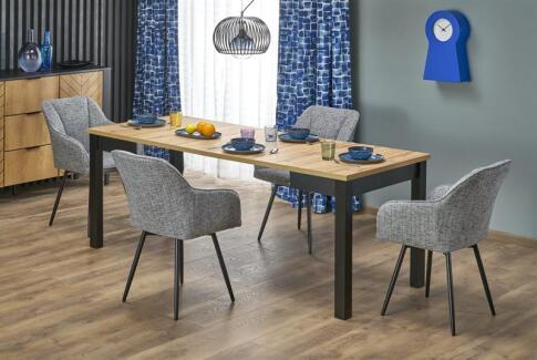 Стол обеденный HALMAR QUBIK дуб артизан/черный 80-200/80