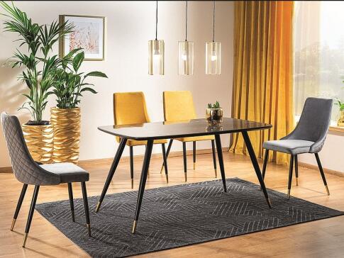 Стол обеденный SIGNAL CYRYL I эффект черного камня/черный/золотой 140/80
