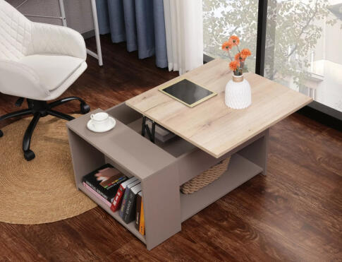 Стол журнальный SIGNAL DROP дуб/бежевый 80/60/42-56