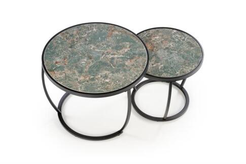 Комплект HALMAR INES (2 стола журнальных) зеленый мрамор/черный