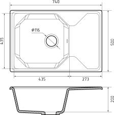 Кухонная мойка GRANFEST UNIQUE U-740L графит