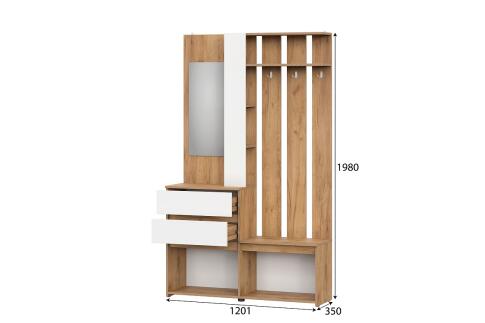 Вешалка NN Мебель (МС Некст К) Дуб Золотой/Белый, с зеркалом