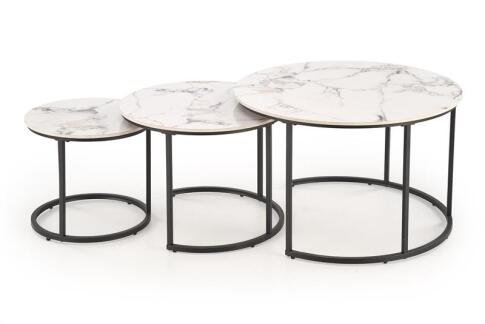 Комплект HALMAR GILDA (3 стола журнальных) белый мрамор/черный