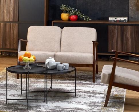 Диван HALMAR MILANO 2S tap. Castel 15 бежевый/орех