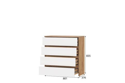 Комод NN Мебель (МС Некст К) Дуб Золотой/Белый, 4 ящика
