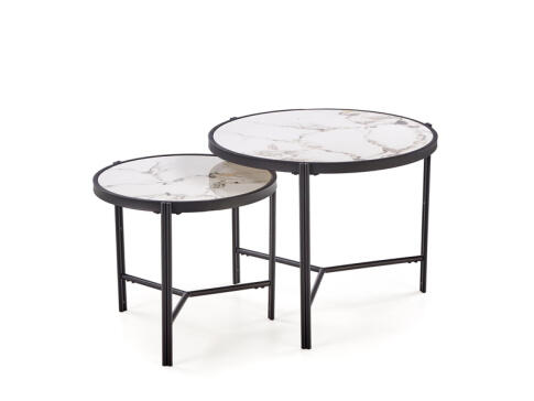 Комплект HALMAR FATIMA (2 стола журнальных) белый мрамор/черный