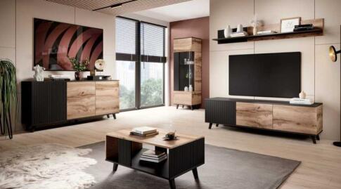 Шкаф-витрина HALMAR RANDOM W-1 дуб вотан/черный